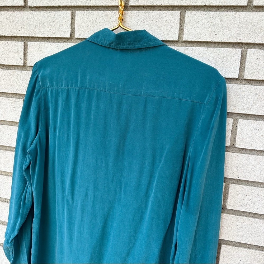Vintage Moda International 100% Silk Teal Button Down Shirt Blouse Long Sleeve S - Picture 8 of 9